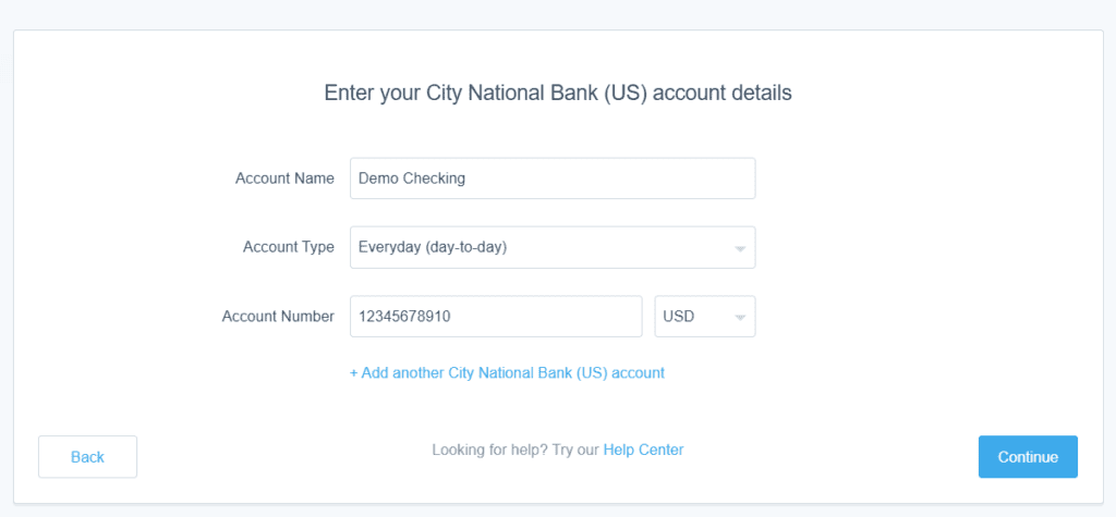 bank account 2 setting up bank feeds