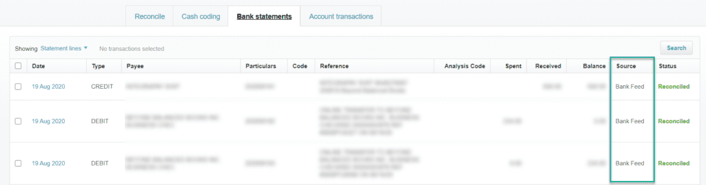 bank statement screen setting up bank feeds